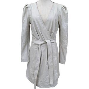 7 For All Mankind Faux Leather Size S Wrap Dress Off White/Ivory NWT